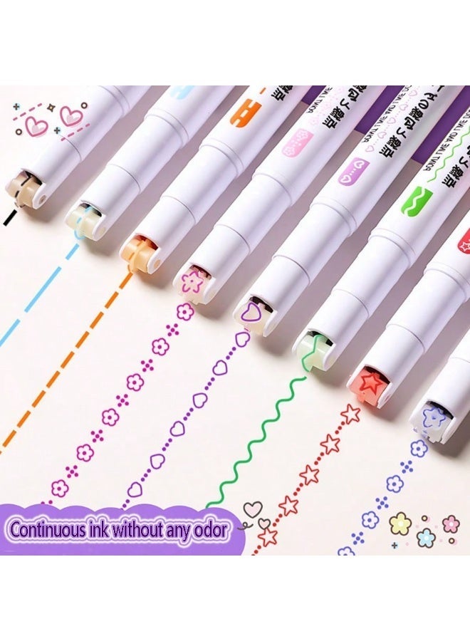 6pcs Colorful Quick-Dry Highlighter Curve Pens – Cute Flair Markers with 6 Unique Curve Tips and Double-Ended Design for Creative Note-Taking, Decorating, and Handcrafted Gifts – Perfect for Christmas, Thanksgiving, Halloween, Back-to-School, Office, and Kawaii Stationery Lovers - Image 5