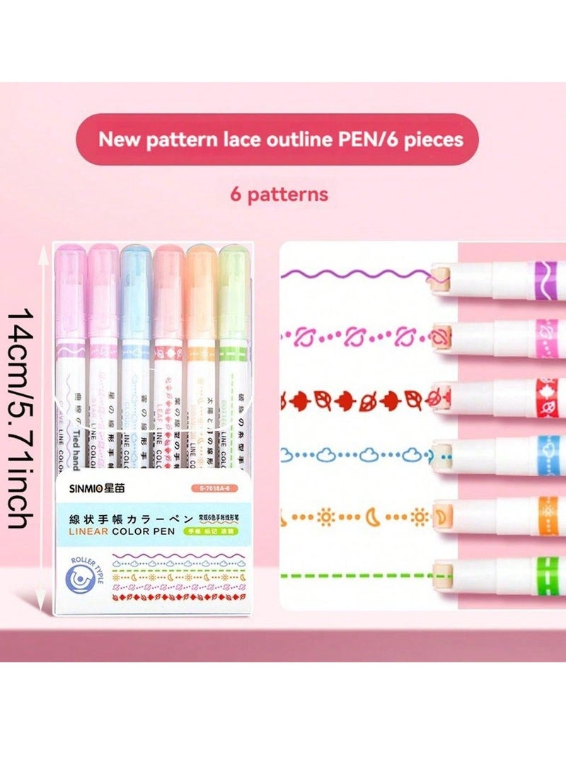 6pcs Colorful Quick-Dry Highlighter Curve Pens – Cute Flair Markers with 6 Unique Curve Tips and Double-Ended Design for Creative Note-Taking, Decorating, and Handcrafted Gifts – Perfect for Christmas, Thanksgiving, Halloween, Back-to-School, Office, and Kawaii Stationery Lovers - Image 3