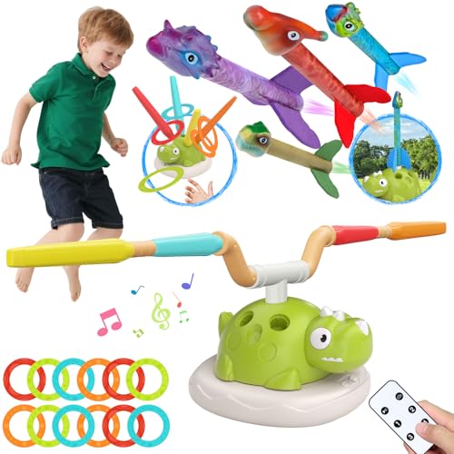 Kslavagcnt Indoor Outdoor Games for Kids 3 in 1 Musical Jump Ring Toss Game Stomping Rocket Launcher for Kids Dinosaur Sports Outside Play Activities Toys with Remote Control for Toddlers 48 - Image 1