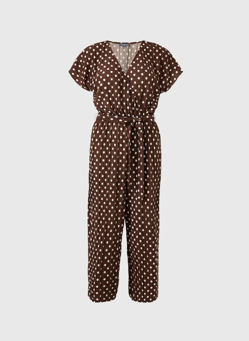 Matalan Brown Brown Polka Dot Plisse Belted Jumpsuit for Women | Best Price UAE