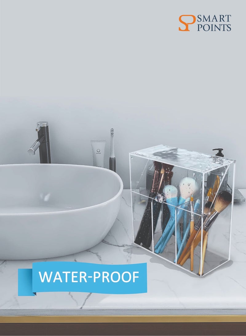 "سمارت بوينتس  " حاملات فرش المكياج مع غطاء، غطاء مقاوم للغبار، صندوق تخزين مكياج أكريليك، منظم فرش ذو سعة كبيرة لطاولة الزينة - Image 2