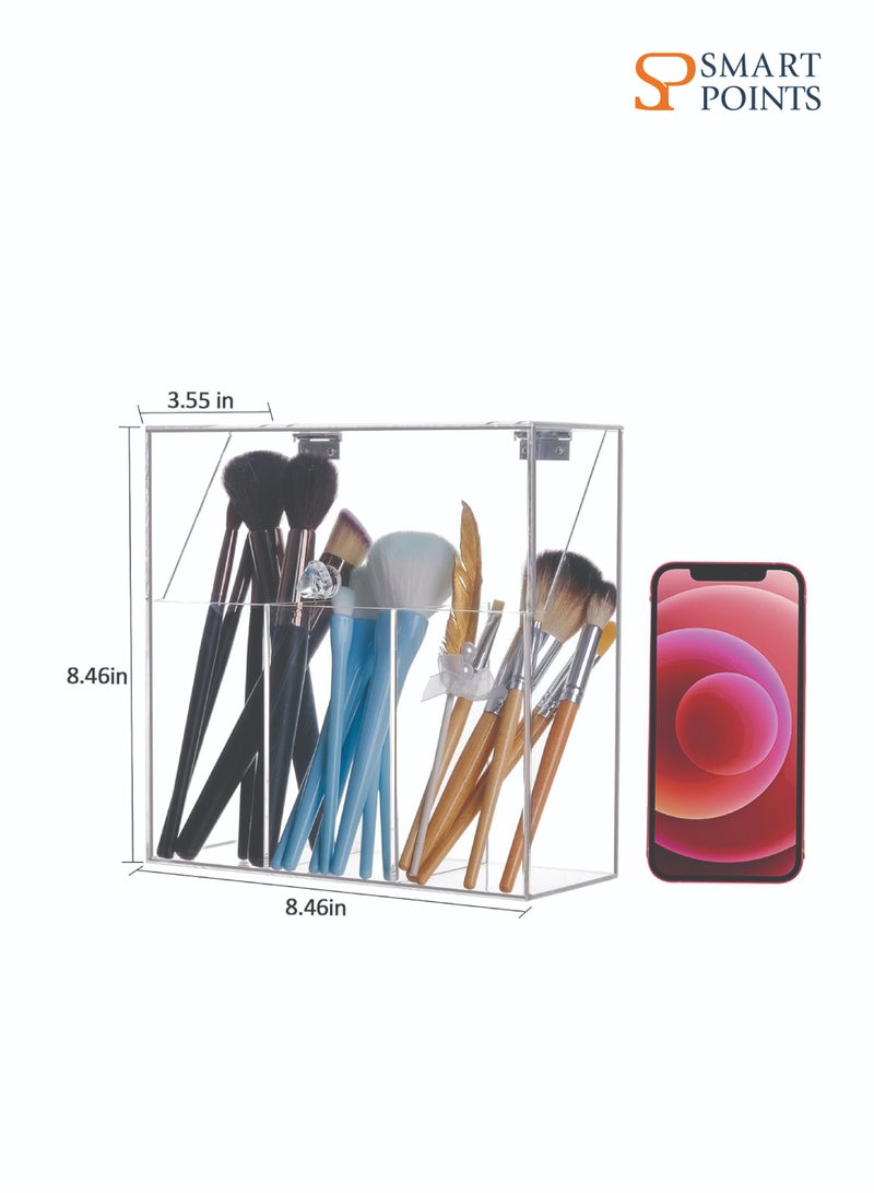 "سمارت بوينتس  " حاملات فرش المكياج مع غطاء، غطاء مقاوم للغبار، صندوق تخزين مكياج أكريليك، منظم فرش ذو سعة كبيرة لطاولة الزينة - Image 3