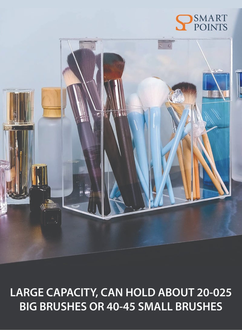 "سمارت بوينتس  " حاملات فرش المكياج مع غطاء، غطاء مقاوم للغبار، صندوق تخزين مكياج أكريليك، منظم فرش ذو سعة كبيرة لطاولة الزينة - Image 4