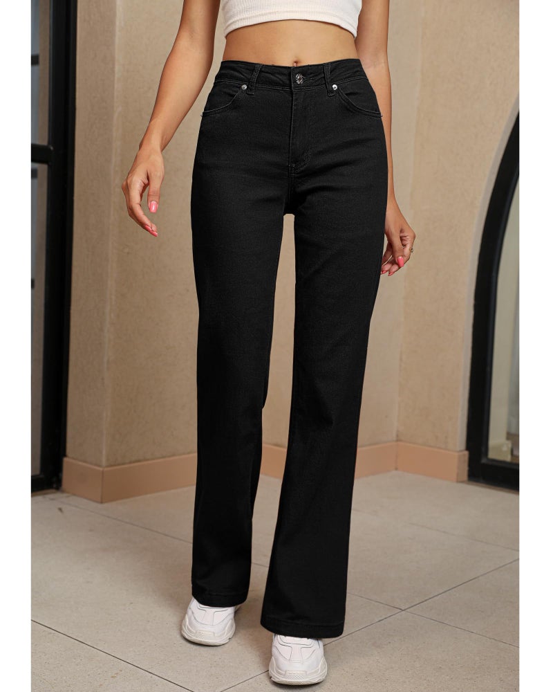 luvamia 2024 Wide Leg Jeans for Women High Waist Stretchy Classic Baggy Flare Jeans Denim Pants Always Black Size Medium US Size 8 to Size 10 - Image 2