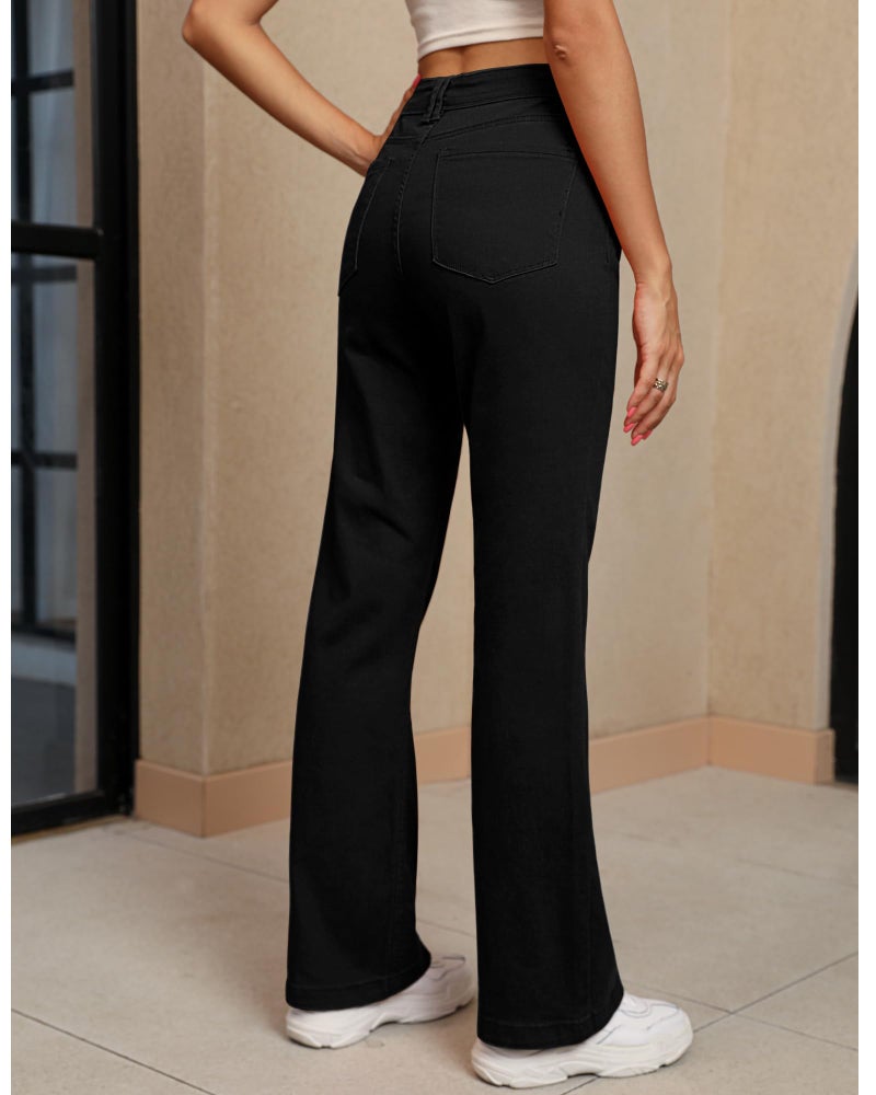 luvamia 2024 Wide Leg Jeans for Women High Waist Stretchy Classic Baggy Flare Jeans Denim Pants Always Black Size Medium US Size 8 to Size 10 - Image 3