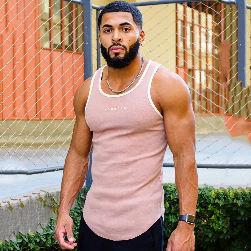 YOUNGLA Summer Gym Tank Tops Mens Sleeveless Running Vest Gray