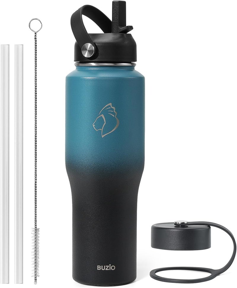 32oz Insulated Water Bottle Fits in Cup Holder, Stainless Steel Tumbler with Straw, Double Wall Metal Water Bottle for Hot Cold, BPA-Free Sweat-Proof Water Flask for Sports, Indigo Crush - Image 1
