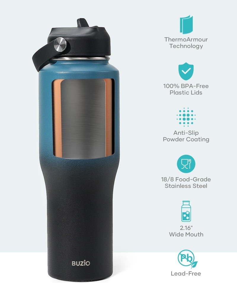 32oz Insulated Water Bottle Fits in Cup Holder, Stainless Steel Tumbler with Straw, Double Wall Metal Water Bottle for Hot Cold, BPA-Free Sweat-Proof Water Flask for Sports, Indigo Crush - Image 5