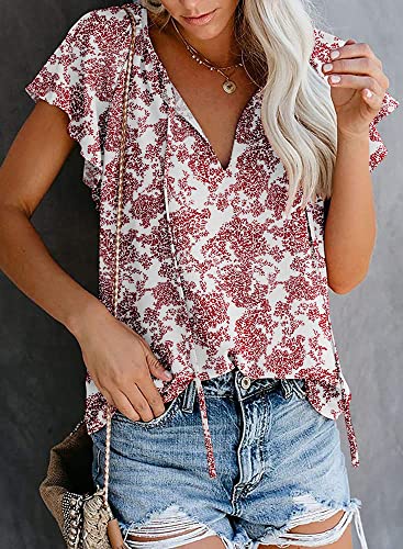 SimpleFun V Neck Shirts for Women Loose Cute Floral Print Blouses Summer Vacation Tops Boho Clothing (Floral3,S) - Image 3