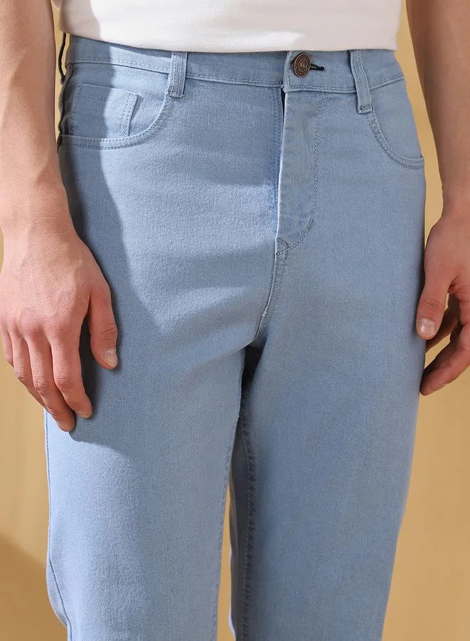 Dennis Lingo Men's Indigo Cotton Blend Solid Pattern Full Length Straight Fit Jeans