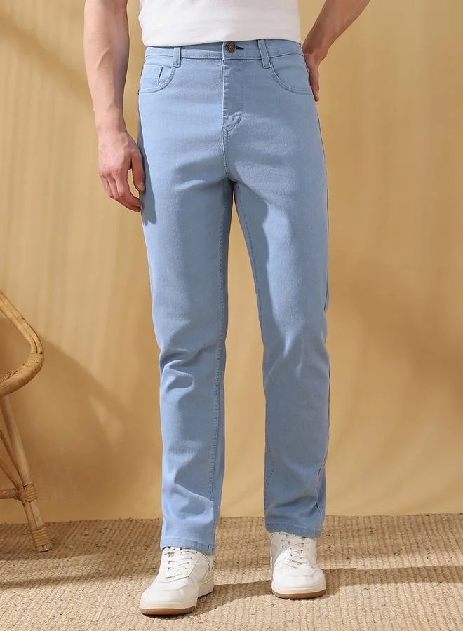 Dennis Lingo Men's Indigo Cotton Blend Solid Pattern Full Length Straight Fit Jeans