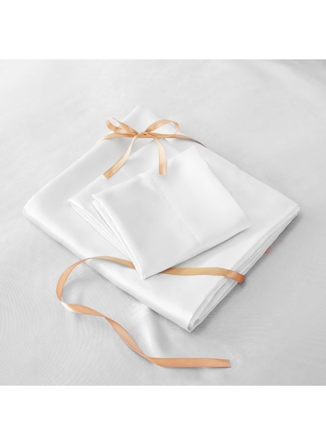 BEDELITE Satin Sheets Queen Size Bed Set, Luxury Soft White Silky Sheets for Hair and Skin, Similar to Silk Bed Sheets Set 4 Pieces （1 Deep Pocket Fitted Sheet, 1 Flat Sheet, and 2 Pillowcases） - Image 4