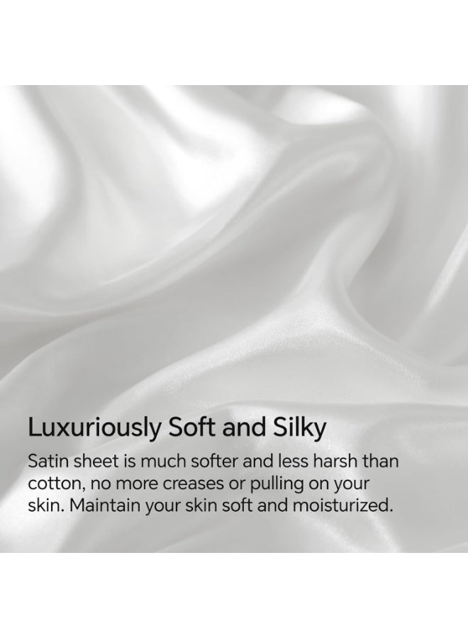 BEDELITE Satin Sheets Queen Size Bed Set, Luxury Soft White Silky Sheets for Hair and Skin, Similar to Silk Bed Sheets Set 4 Pieces （1 Deep Pocket Fitted Sheet, 1 Flat Sheet, and 2 Pillowcases） - Image 3