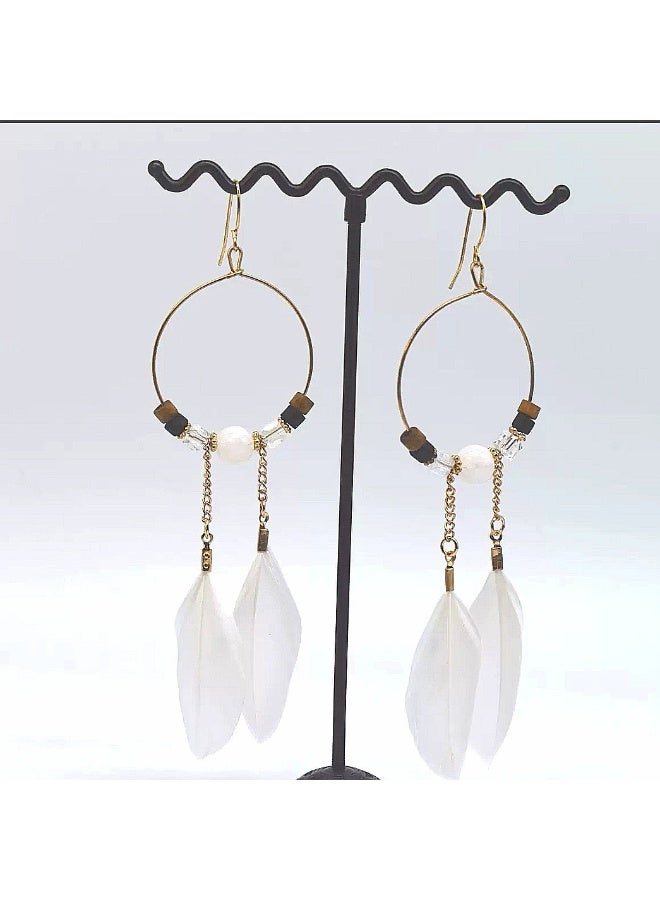 Goolsky Feather & Beaded Earrings – Long Statement Dangle Jewelry for Women, Feather & Beads Lightweight, Bohemian/Beach/Outdoor Outfits, Summer/Vacation Wear - Image 2