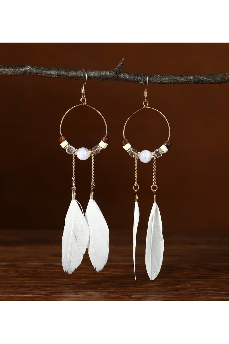 Goolsky Feather & Beaded Earrings – Long Statement Dangle Jewelry for Women, Feather & Beads Lightweight, Bohemian/Beach/Outdoor Outfits, Summer/Vacation Wear - Image 3