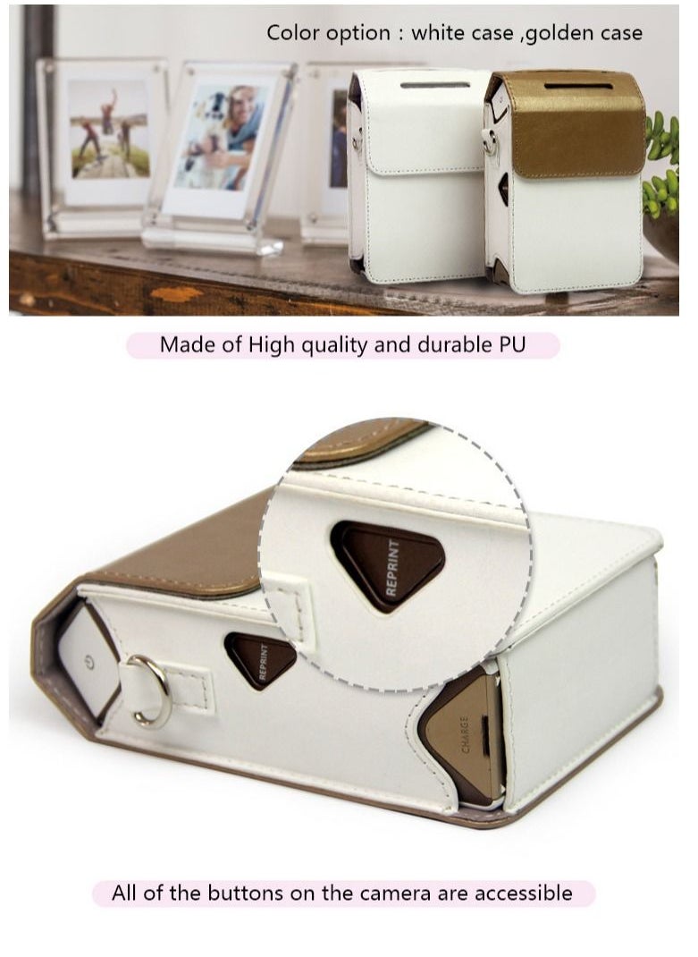 CAIUL Protective Case for Fujifilm Instax Share SP-2 Smart Phone Printer - Premium Vegan Leather Bag Cover with Removable Shoulder Strap White  - Image 4