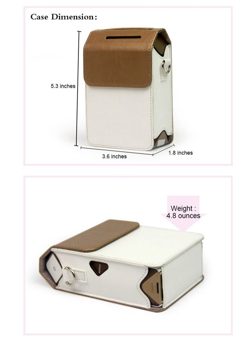 CAIUL Protective Case for Fujifilm Instax Share SP-2 Smart Phone Printer - Premium Vegan Leather Bag Cover with Removable Shoulder Strap White  - Image 5