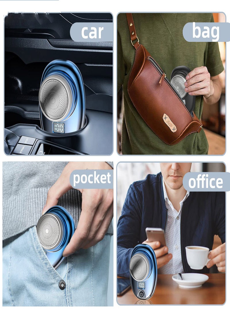 Excefore Mini Electric Razor for Men USB Rechargeable Waterproof Pocket Size Mini Shaver with LCD Power Display Easy One-Button Use Suitable for Home Car Travel Gifts for Father's Day Boys (Blue) - Image 3