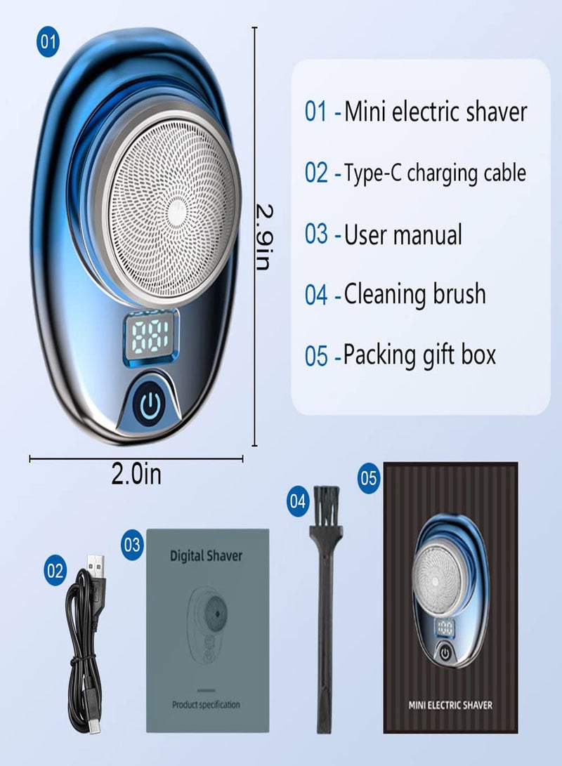 Excefore Mini Electric Razor for Men USB Rechargeable Waterproof Pocket Size Mini Shaver with LCD Power Display Easy One-Button Use Suitable for Home Car Travel Gifts for Father's Day Boys (Blue) - Image 4