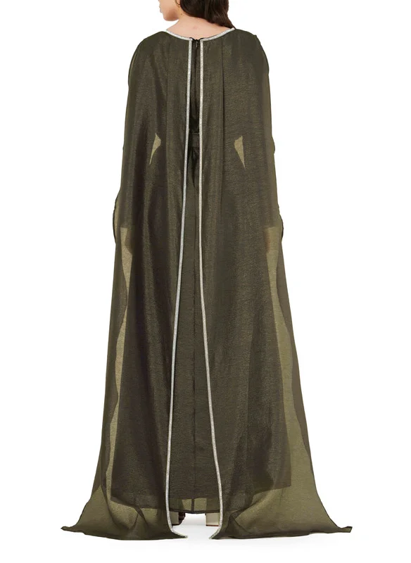 Amri Sheer Long Sleeves Crystal Detail A-Line Gown