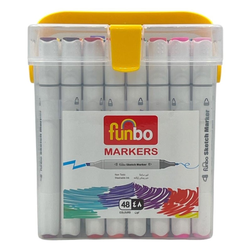 صندوق أقلام رسم تخطيطي برأس مزدوج = 48 قطعة