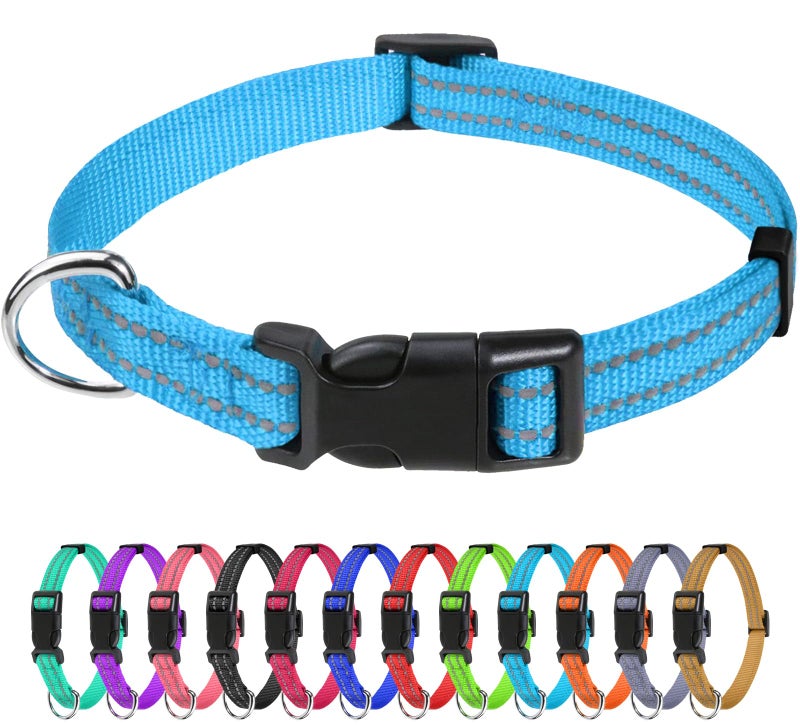 TagME Dog Collars for Small Dogs, Reflective Nylon Pet Collar with Quick Release Buckle, Small Dog Collar for Boys, Sky Blue, 3/8" Width - Image 1