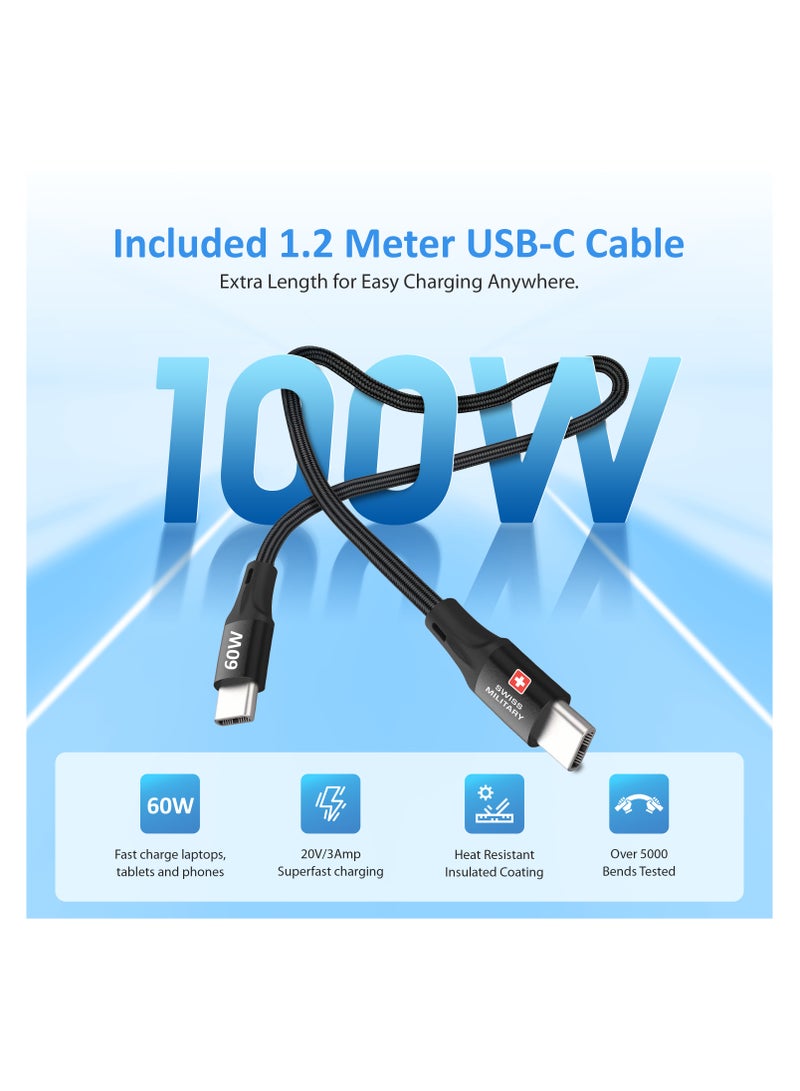 SWISS MILITARY 65W GaN II 3 Port Fast Charger | 2 USB-C PD & 1 USB-A Port | 60W Braided Cable included| Compatible with Macbook/HP/Dell/Lenovo, iPad, iPhone, Samsung, etc | 5Yr Warranty - Image 4