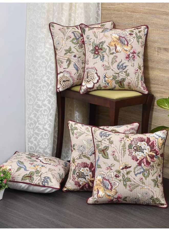 Blushome Cotton Cushion Covers Set Of 5; 22X22 Inches; Multicolor Flowers, 300 TC - Image 1