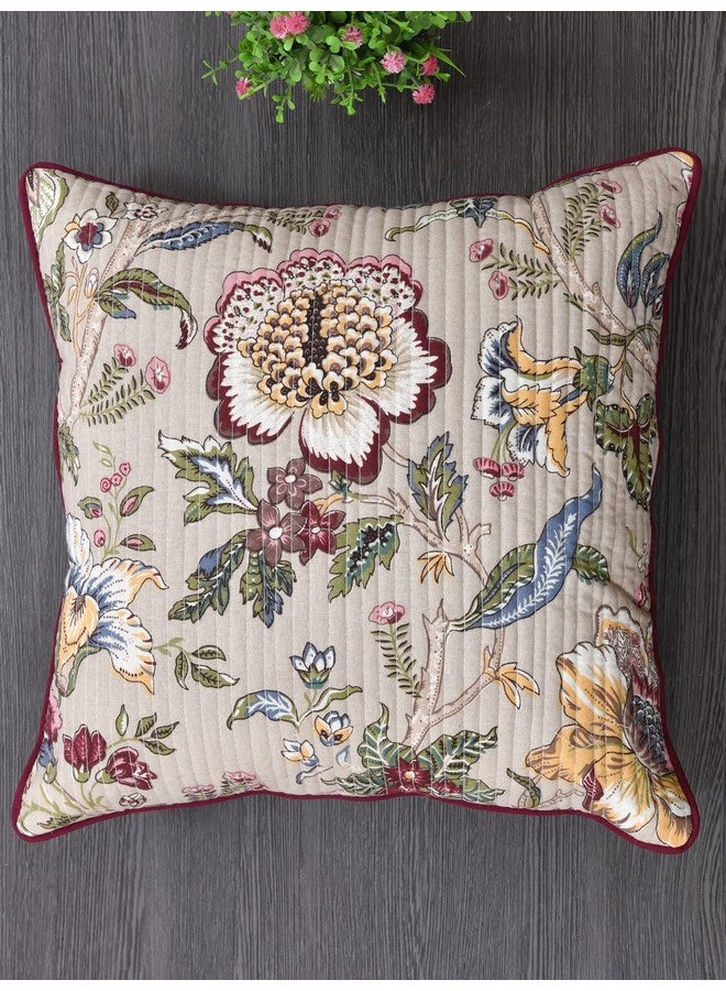 Blushome Cotton Cushion Covers Set Of 5; 22X22 Inches; Multicolor Flowers, 300 TC - Image 3