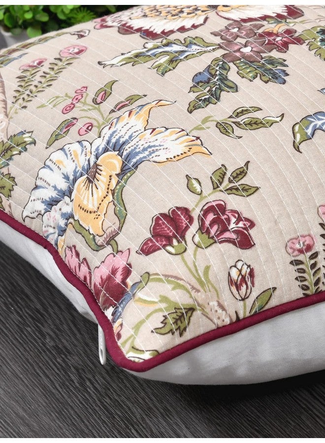 Blushome Cotton Cushion Covers Set Of 5; 22X22 Inches; Multicolor Flowers, 300 TC - Image 4