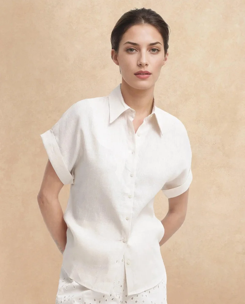 Rareism Women's Linen Blend Boxy Fit Shirt