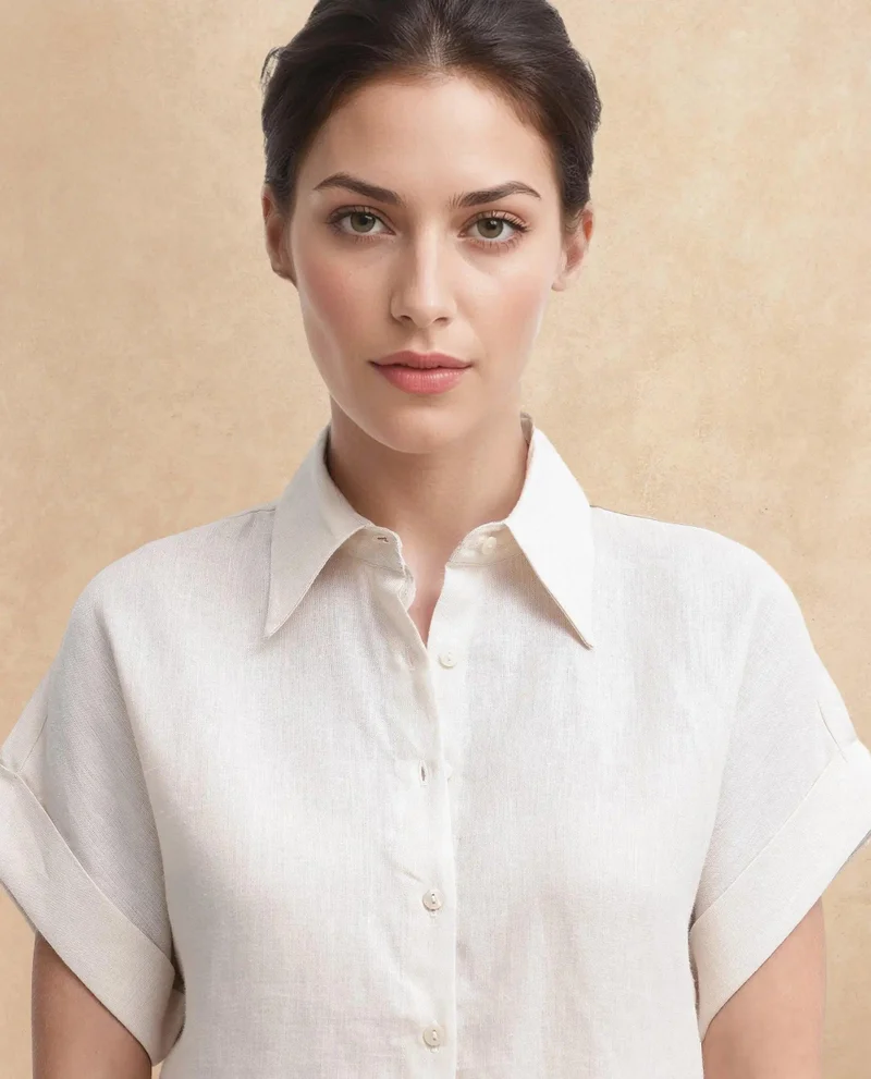 Rareism Women's Linen Blend Boxy Fit Shirt