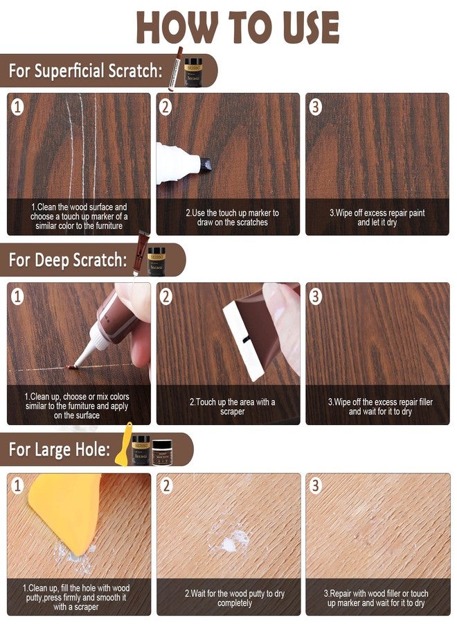 SEISSO Wood Furniture Repair Kit, 12 Colors Wood Fillers, Wood Putty with Beeswax, Furniture Touch Up Markers with Wood Crayons, Hardwood Floor Repair Kit for Stains, Scratch, Cracks, Hole - Image 3