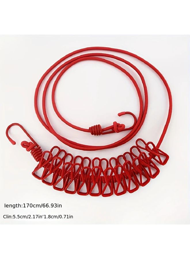 Red Heavy Duty Retractable Clothesline 12 Clothespins Indoor Outdoor Portable Drying Rack - Image 4