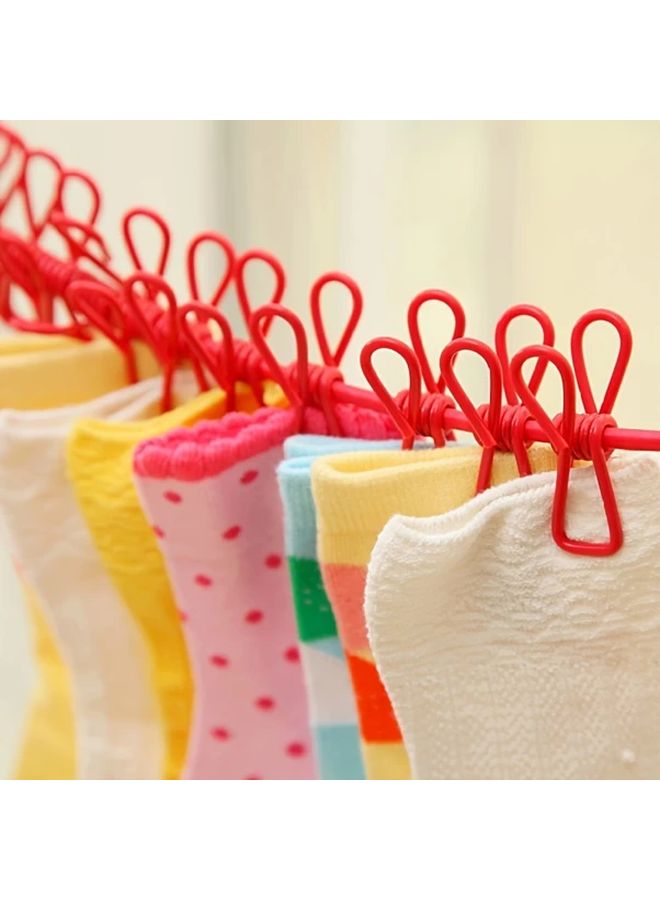 Red Heavy Duty Retractable Clothesline 12 Clothespins Indoor Outdoor Portable Drying Rack - Image 5