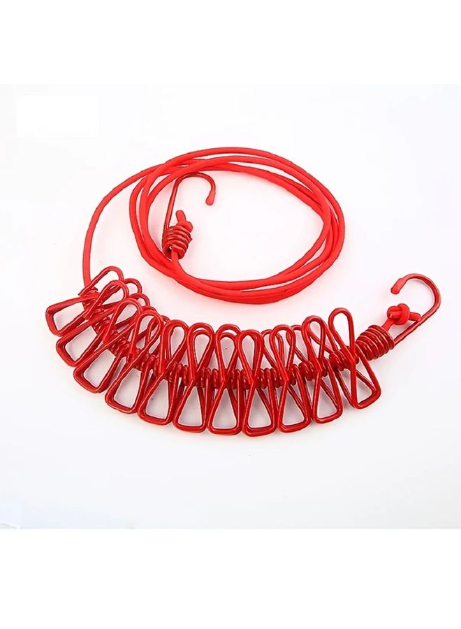 Red Heavy Duty Retractable Clothesline 12 Clothespins Indoor Outdoor Portable Drying Rack - Image 1