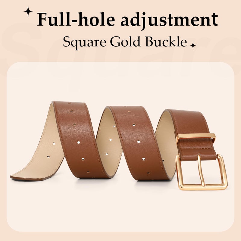WERFORU Women Wide Belt for Dresses Thick Leather Belt with Big Gold Buckle Fahion Women Chunky Belt,Brown - Image 4