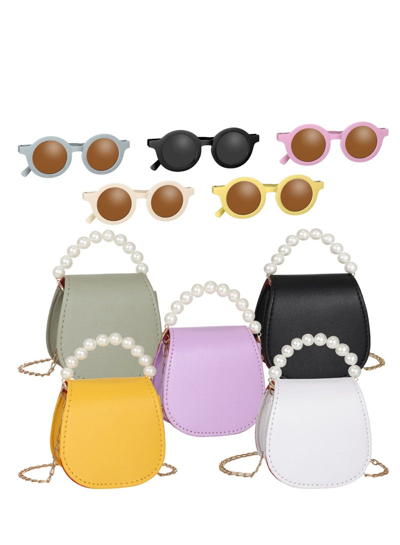 SYOSI Toddler Wallets and Sunglasses Set for Girls,Colorful Mini Pearl Handle Purse Princess Handbags with Pearl Handle for Girls Kids(10 Pcs )  - Image 1