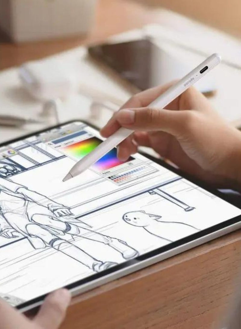 porodo Blue Universal Pencil For Mobile and Tablet, 1.5mm Nib, Double Tap, Magnetic Attachment, Aluminum/Magnetic Surface - White - Image 2