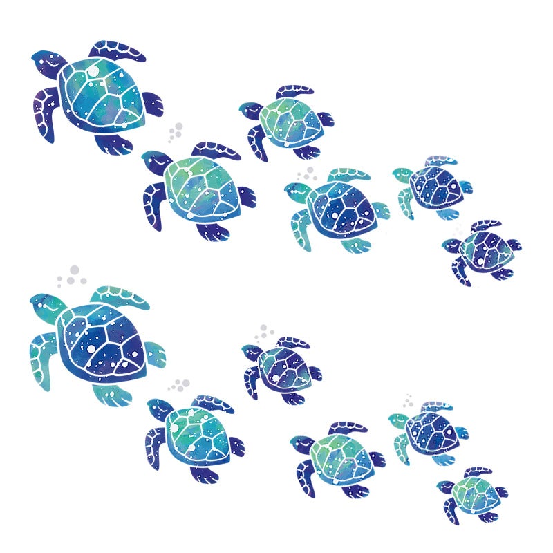12 Pcs Sea Turtle Wall Decals Ocean Turtle Vinyl Stickers Underwater Bathroom Decals Waterproof Wall Sticker Decoration for Home Office Nursery Room Toilet Blue