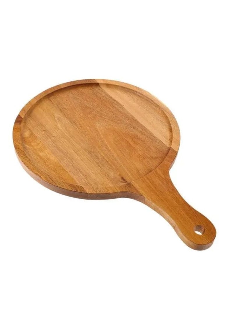 Liying 28x40cm oak Wooden Pizza Tray Round Pizza Board with Handle for Cutting Board, Wood Bread Board, Pizza Tray, Fruit Cutting Board and Bakeware - Image 1