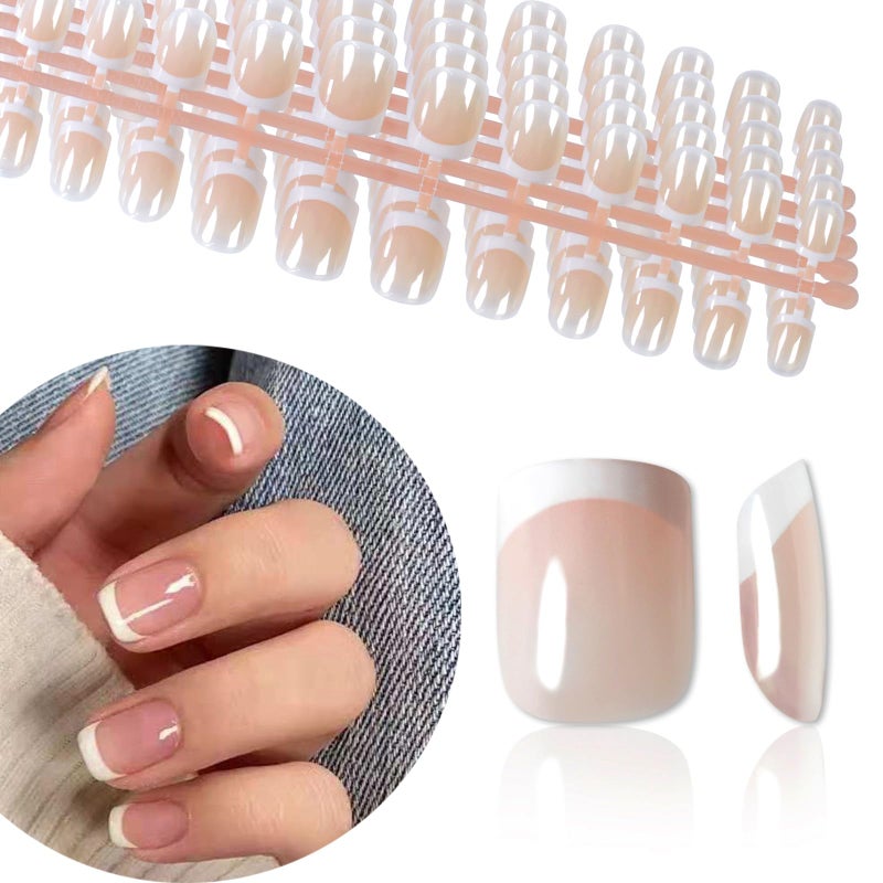 IKISKT 120Pcs 5 Pack Children ABS Plastic Fake Nails Press on Full Cover IKISKT Classic French Color Short False Nail Art Kits Sets Great Christmas Gift for Kids Girls Women - Image 1
