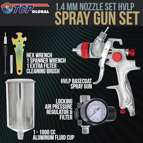 TCP Global Professional HVLP Spray Gun 1.4mm - Gravity Feed Auto Paint Gun Kit for Basecoat, Clearcoat, Primer - Spray Guns Paint Sprayer with Air Compressor Regulator (G6600-13) - Image 2