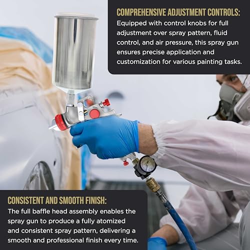 TCP Global Professional HVLP Spray Gun 1.4mm - Gravity Feed Auto Paint Gun Kit for Basecoat, Clearcoat, Primer - Spray Guns Paint Sprayer with Air Compressor Regulator (G6600-13) - Image 5