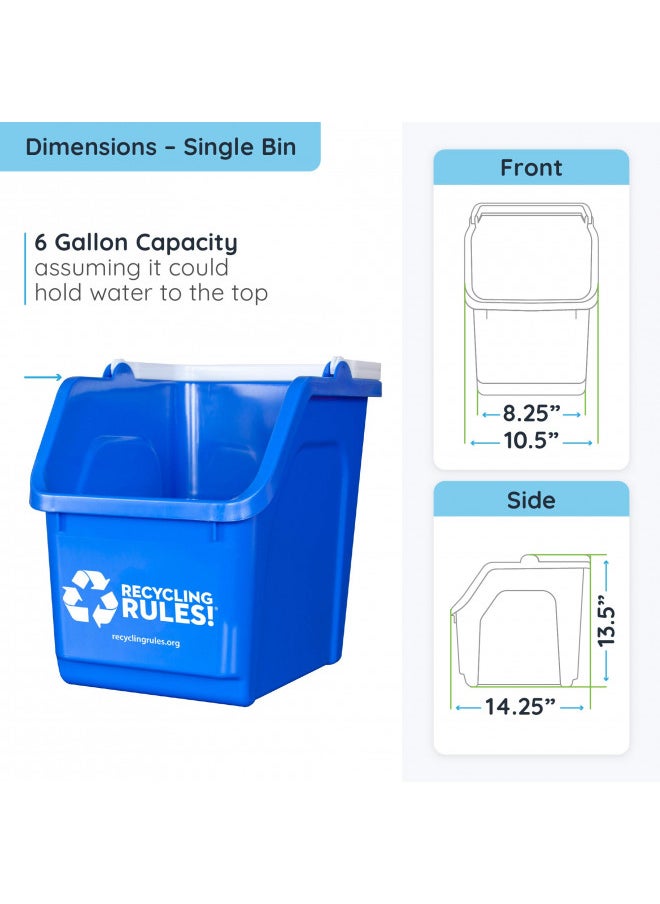 Recycling Rules Recycling Rules 6 Gallon Stackable Recycling Bin Container in Blue, Eco-Friendly BPA-Free Handy Recycler with Handle, 4-Pack  - Image 1