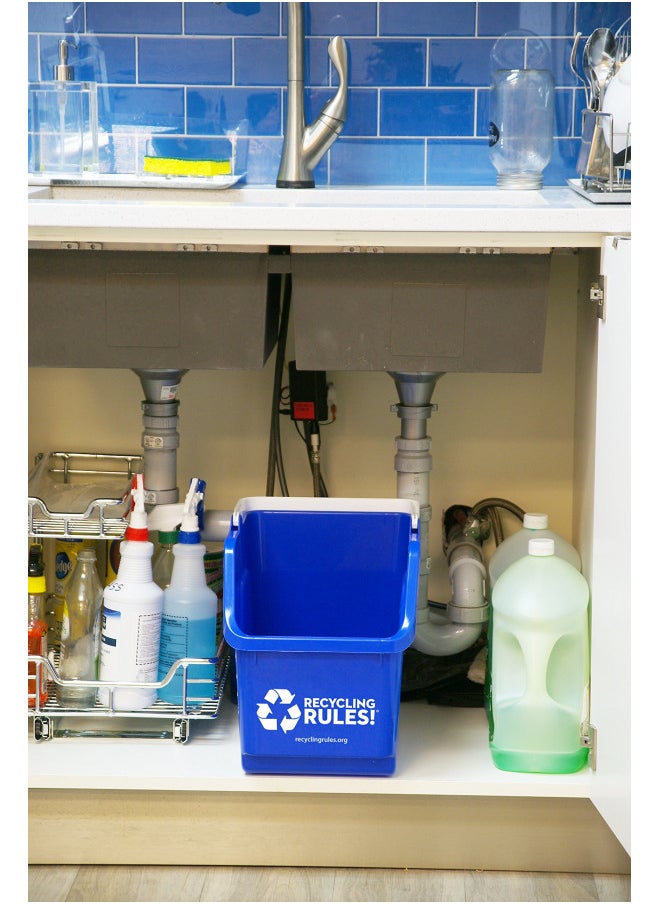 Recycling Rules Recycling Rules 6 Gallon Stackable Recycling Bin Container in Blue, Eco-Friendly BPA-Free Handy Recycler with Handle, 4-Pack  - Image 3
