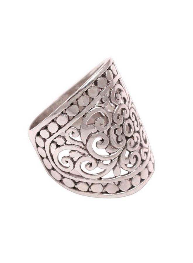 NOVICA Artisan Handmade .925 Sterling Silver Band Ring Wide From Indonesia Tone 'Memory Of Bali' - Image 1