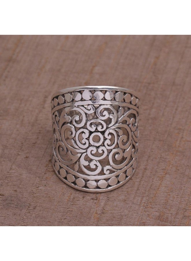 NOVICA Artisan Handmade .925 Sterling Silver Band Ring Wide From Indonesia Tone 'Memory Of Bali' - Image 4