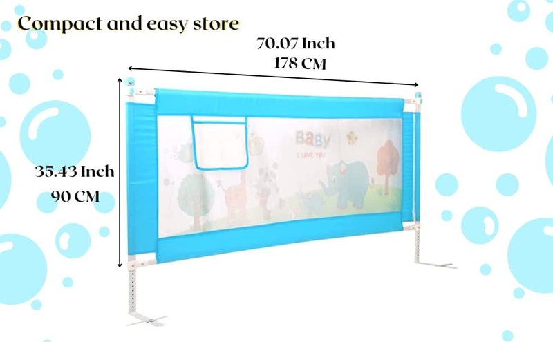 VIC Kid® Adjustable Baby Bedrail Guard for Toddlers/Bed Fence/Kids Safety/Portable and Adjustable Size (1.8, Blue (Baby I Love You)) - Image 4
