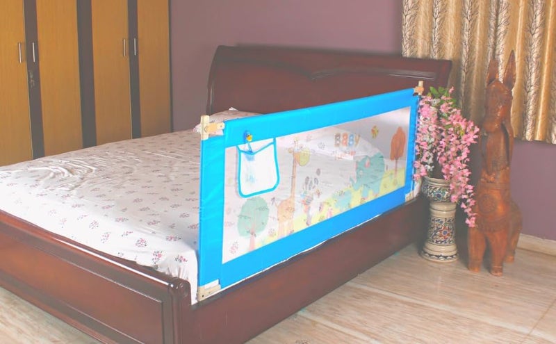 VIC Kid® Adjustable Baby Bedrail Guard for Toddlers/Bed Fence/Kids Safety/Portable and Adjustable Size (1.8, Blue (Baby I Love You)) - Image 2